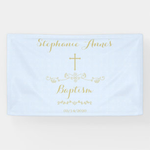 Goldkreuz und -lorbeer in hellblauem banner