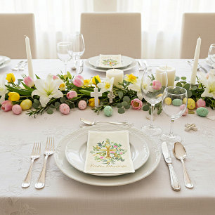 Goldkreuz und rosa Rosen, individuelle Ostern  Serviette