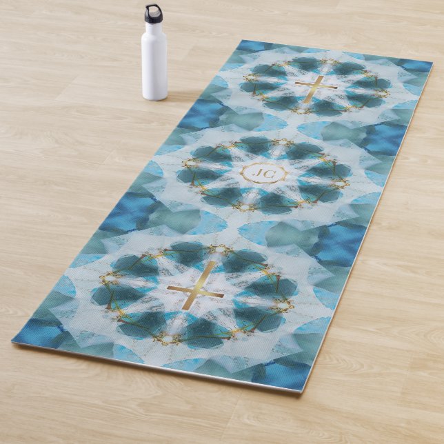 Goldkreuzleuchte, Hübsch blaue Wasserfarbe Yogamatte (Beispiel)