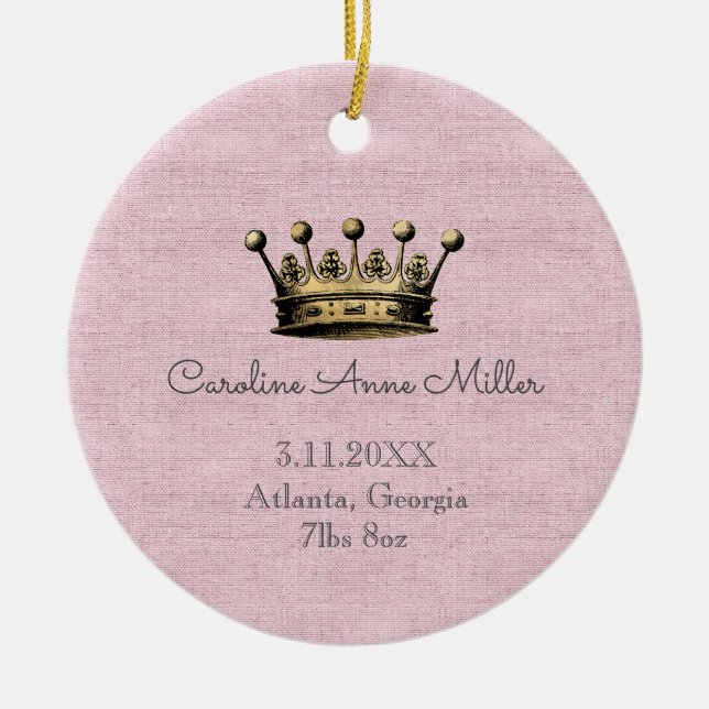 Goldkrone rosa Geburtserklärung Keepake Keramik Ornament (Vorne)