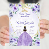 Goldkrone und violette Blumen Quinceañera