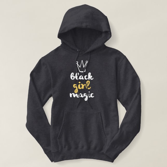 Goldkronen-Schwarz-Mädchen-Magie niedlich Hoodie (Design vorne)