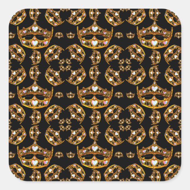 Goldkronenkrone Tiara, schwarzer viereckiger Stick Quadratischer Aufkleber (Vorderseite)