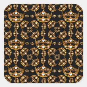 Goldkronenkrone Tiara, schwarzer viereckiger Stick Quadratischer Aufkleber