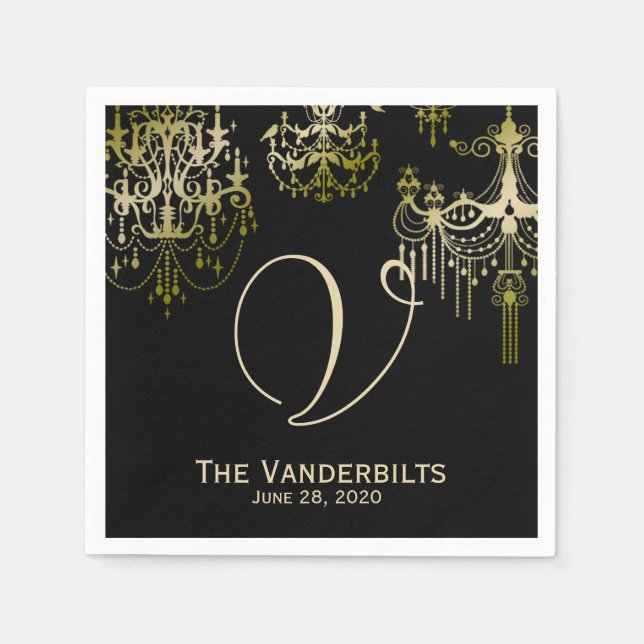 Goldkronleuchter auf Black Posh Wedding Napkins Serviette (Vorderseite)