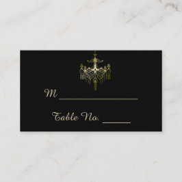 Goldkronleuchter auf Black Posh Wedding Platzkarte