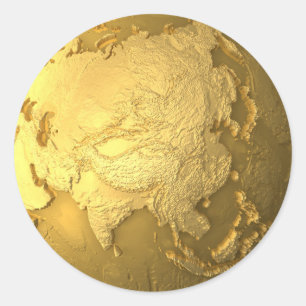 Goldkugel - Metal Erde, Asien, 3d übertragen Runder Aufkleber
