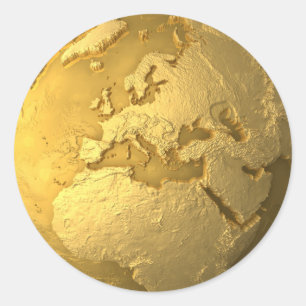 Goldkugel - Metallerde. Europa, 3d übertragen Runder Aufkleber