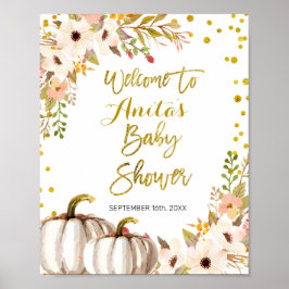 Goldkürbis Wasserfarbe Babydusche Begrüßungszeiche Poster