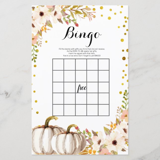 Goldkürbis Wasserfarbe Bingo Spiel (Vorderseite)