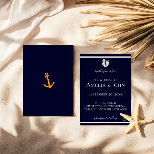 Goldküste Navy Blue Nautical Wedding Einladung