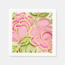 Goldlackierte Aquarellrosa Rosen Serviette