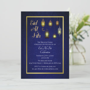 Goldlampen auf blauem Damast   Eid Al Fitr Einladung