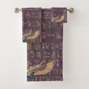 Goldlavender ägyptische Prinzessin Hieroglyphen Badhandtuch Set