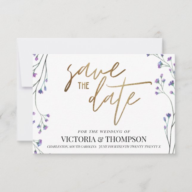 Goldlavender Floral Rustic Wedding Save The Date (Vorderseite)