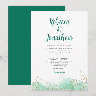 Goldleaf Emerald Watercolor Einladung zur Hochzeit