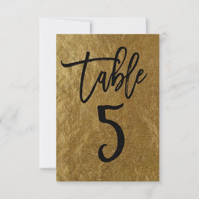 Goldleaf Foil Moderne Script-Tischnummer 5 Einladung (Vorderseite)