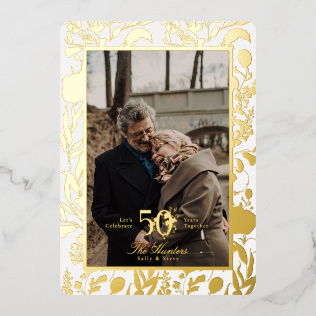 Goldleaf-Wildblume 50. Hochzeitsanfang Folieneinladung (Vorderseite)