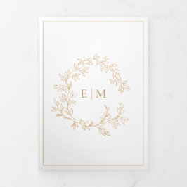 Goldleafy-Wappen-Monogram-Hochzeit Dreifach Gefaltete Einladung
