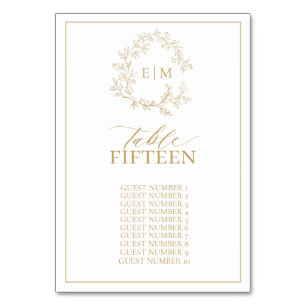 Goldleafy-Wappen Monogram Wedding Tischnummer