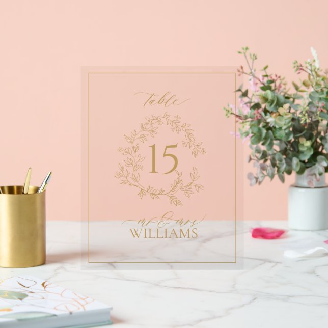 Goldleafy-Wappen Monogram Wedding Tischnummer Acrylschild (Hochzeit)