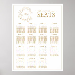 Goldleafy-Wappen-Monogramm-Hochzeitssitze Poster