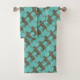 Goldleopard auf aquamarinem HandtuchSet Badhandtuch Set