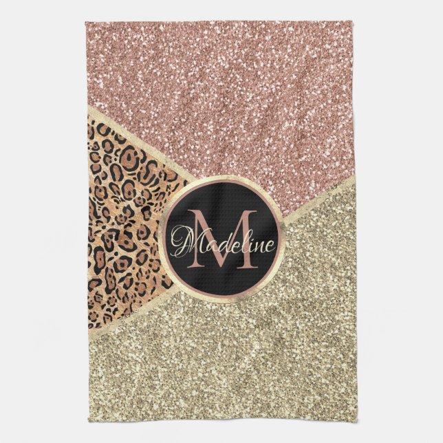 Goldleopard-Monogramm der gestrichenen Rose Gold G Geschirrtuch (Vertikal)
