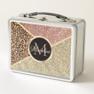 Goldleopard-Monogramm der gestrichenen Rose Gold G Metall Brotdose