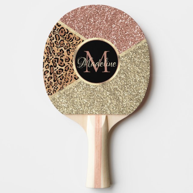 Goldleopard-Monogramm der gestrichenen Rose Gold G Tischtennis Schläger (Vorderseite)