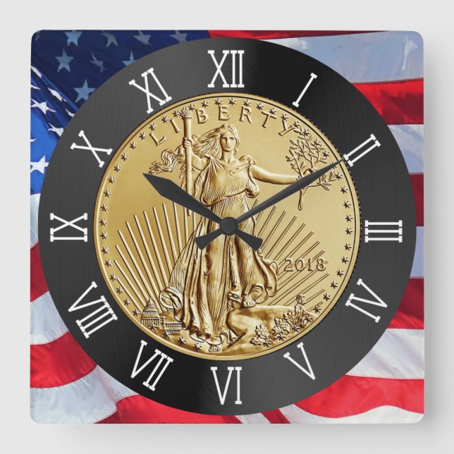 GOLDLIBERTY-MÜNZEN QUADRATISCHE WANDUHR (Vorderseite)