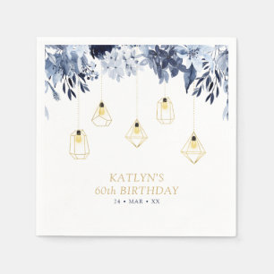 Goldlichter & Navy-Blumen Geburtstagsfeier Serviette