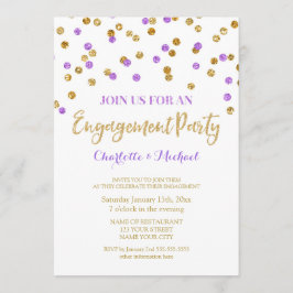 Goldlila Confetti-Verlobungs-Party Einladung