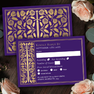 Goldlila mittelalterliches Schwert Hochzeits-RSVP RSVP Karte