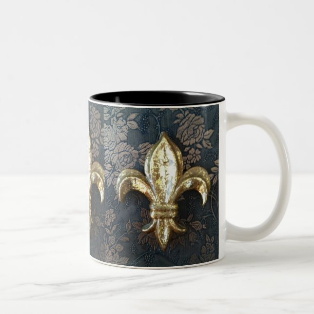 GoldLilie auf Blumendruck-Tasse Zweifarbige Tasse (Rechts)