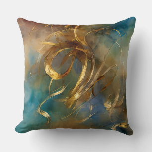 Goldlinien aquamarin blau farbig abstrakt modern kissen