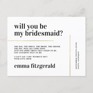 Goldlinien   Modern wirst du meine Bridesmaid sein Ankündigungspostkarte