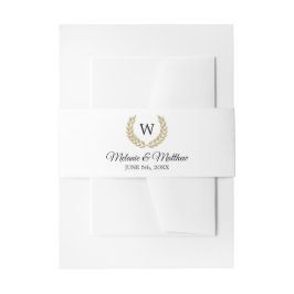 Goldlorbeer-Schwarz-weiße Monogramm-Hochzeit Einladungsbanderole