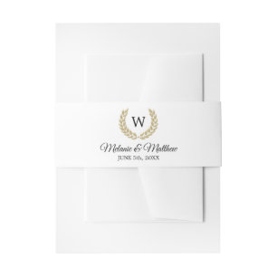 Goldlorbeer-Schwarz-weiße Monogramm-Hochzeit Einladungsbanderole