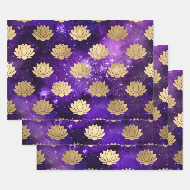 Goldlotus auf der Lila Galaxie Geschenkpapier Set (Set)