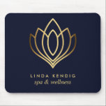 Goldlotus Blue Personalized add your name Mousepad<br><div class="desc">Elegant business cards for massage studios, massage therapy, spas or wellness professionals feature, falsches gold foil lotus flower illustration. Customize the front with two lines of custom text on modern blue background using the template. A chic design for any wellness industry or holistic health related profession</div>