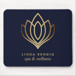 Goldlotus Blue Personalized add your name Mousepad<br><div class="desc">Elegant business cards for massage studios,  massage therapy,  spas or wellness professionals feature,  falsches gold foil lotus flower illustration. Customize the front with two lines of custom text on modern blue background using the template. A chic design for any wellness industry or holistic health related profession</div>
