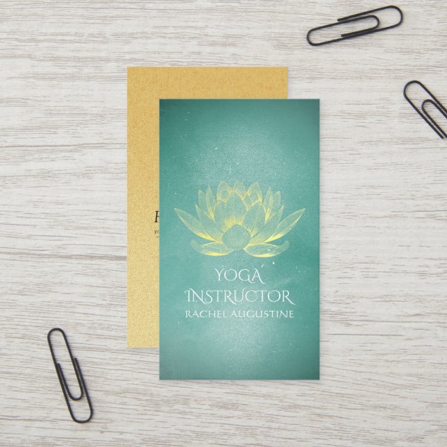 Goldlotus und Aquamariner Grunge Yoga Instructor Visitenkarte (Vorderseite/Rückseite Beispiel)