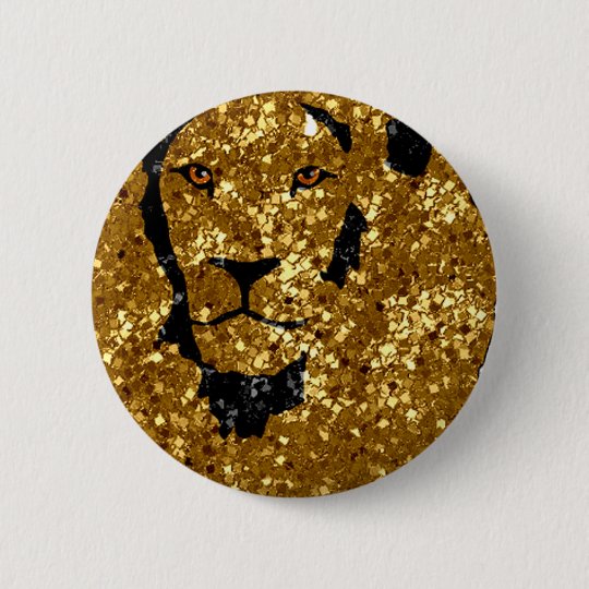 Goldlöwe mit Silber Runder Button 5,7 Cm