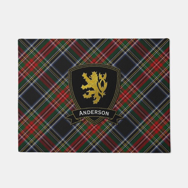 Goldlöwezügelloses Tartan-Muster Fußmatte (Vorderseite)