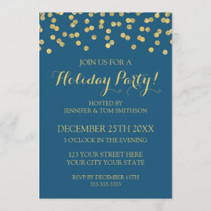 Goldmarine-Blau-Glitzerconfetti-WeihnachtsParty Einladung