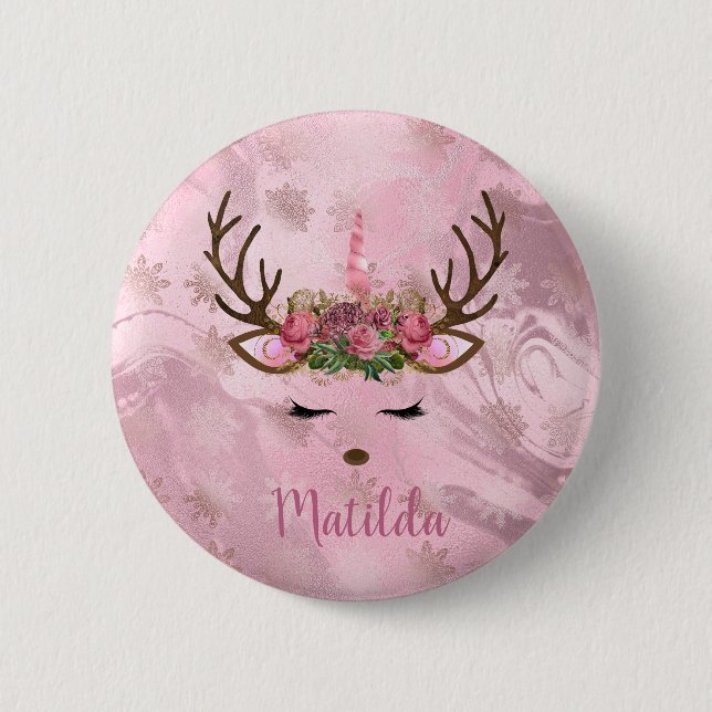 Goldmarmor der Girly Rose, Einhornschneeflocken Button (Vorderseite)