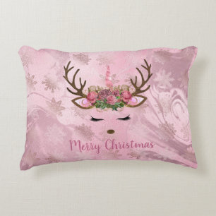 Goldmarmor der Girly Rose, Einhornschneeflocken Dekokissen