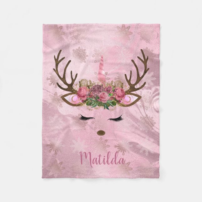 Goldmarmor der Girly Rose, Einhornschneeflocken Fleecedecke (Vorderseite)