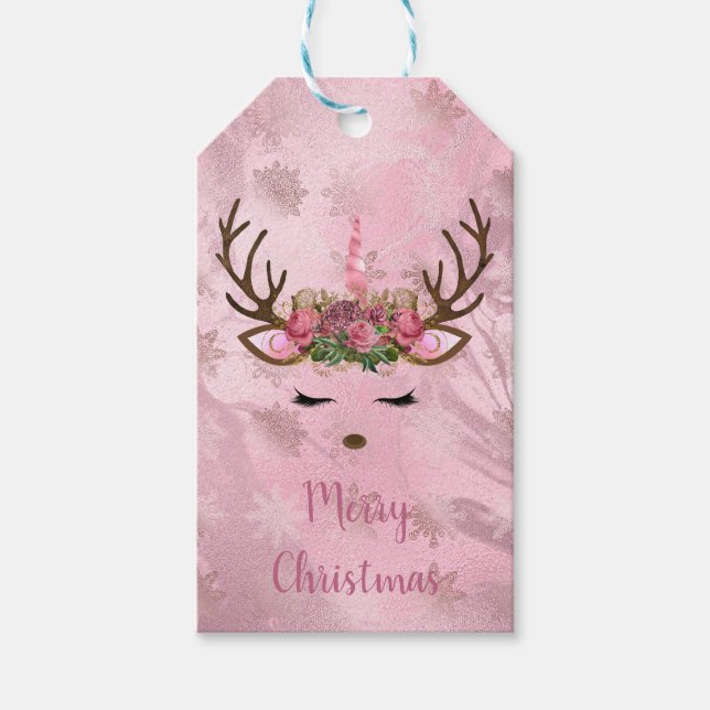 Goldmarmor der Girly Rose, Einhornschneeflocken Geschenkanhänger (Vorderseite)